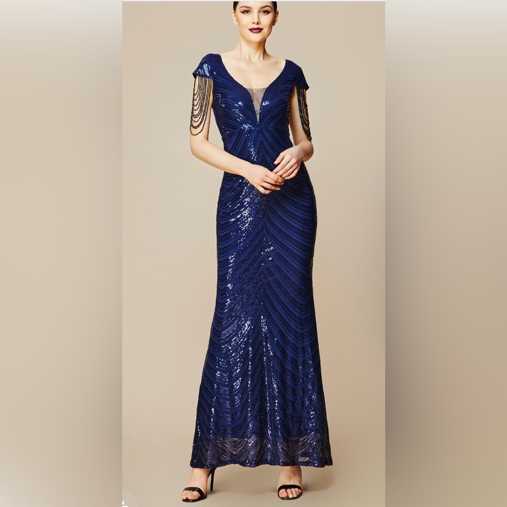 Babeyond Scoop Neck Iridescent Sequin Dress in navy blue